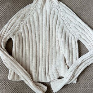 American Eagle Cream Ribbed Mock Neck Turtleneck Sweater